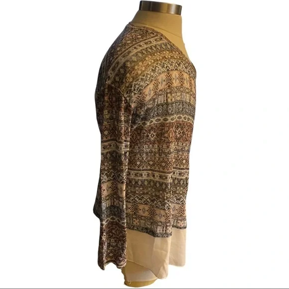 Kiara Sahara Geometric Lightweight LS Sweater w/ White Mock Undershirt Women XXL - Picture 5 of 11